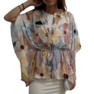 watercolor floral print caftan blouse
